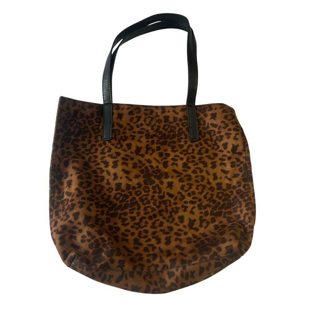 Leopard Print Faux Suede Tote Bag Brown Black Animal Print Shoulder Bag